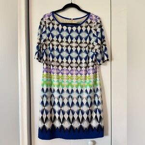 Eliza J  Shift Dress Geometric Colorful Short Sleeve Career Cocktail Size 12P